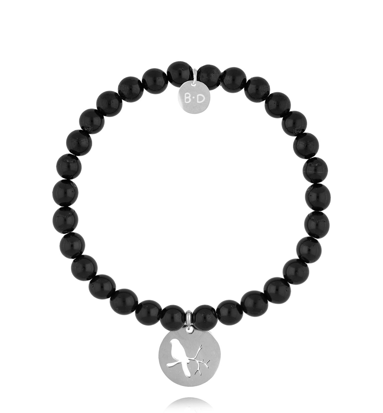 Bransoletka czarna z turmalinami i ptakiem Astrid - By Dziubeka