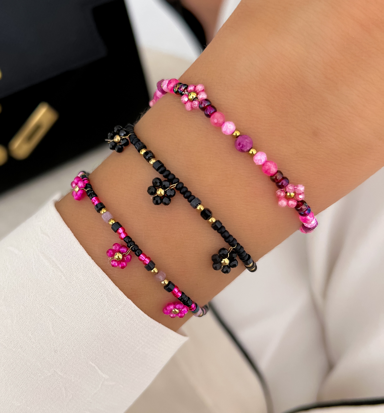 Bransoletka z różowym i turmalinami Stone Flowers BMT0256 - By Dziubeka