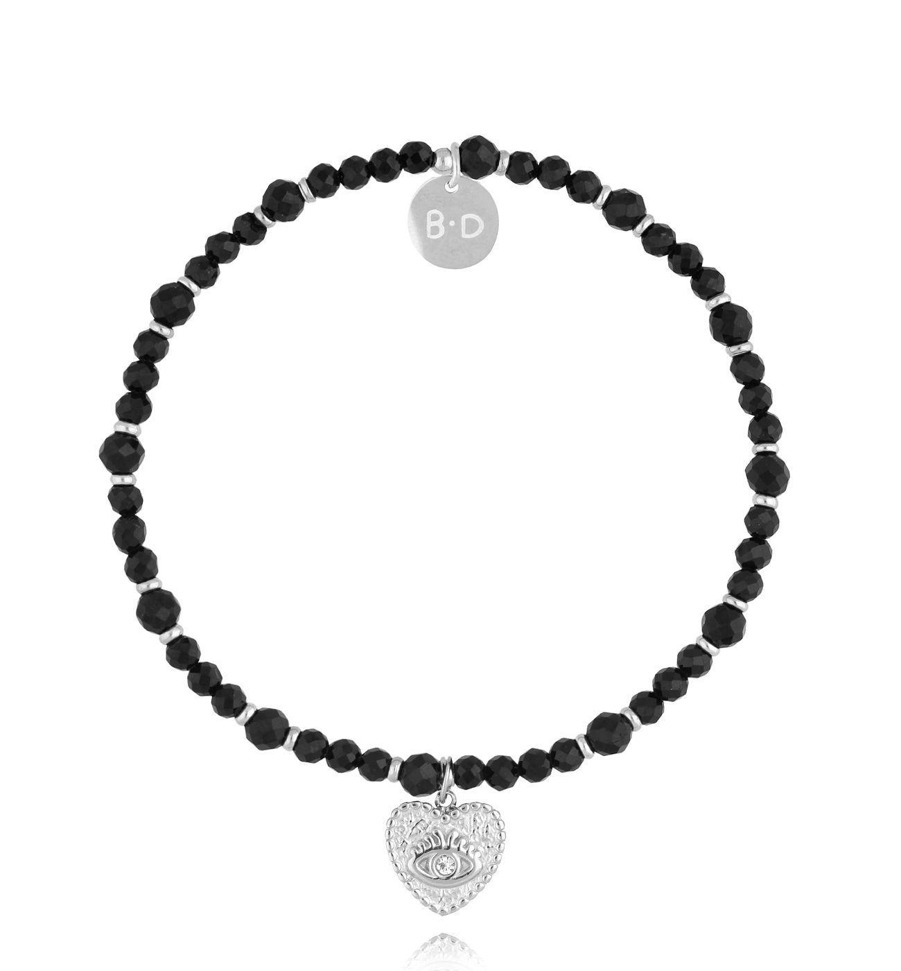 Bransoletka czarna z turmalinami i sercem Noble - By Dziubeka