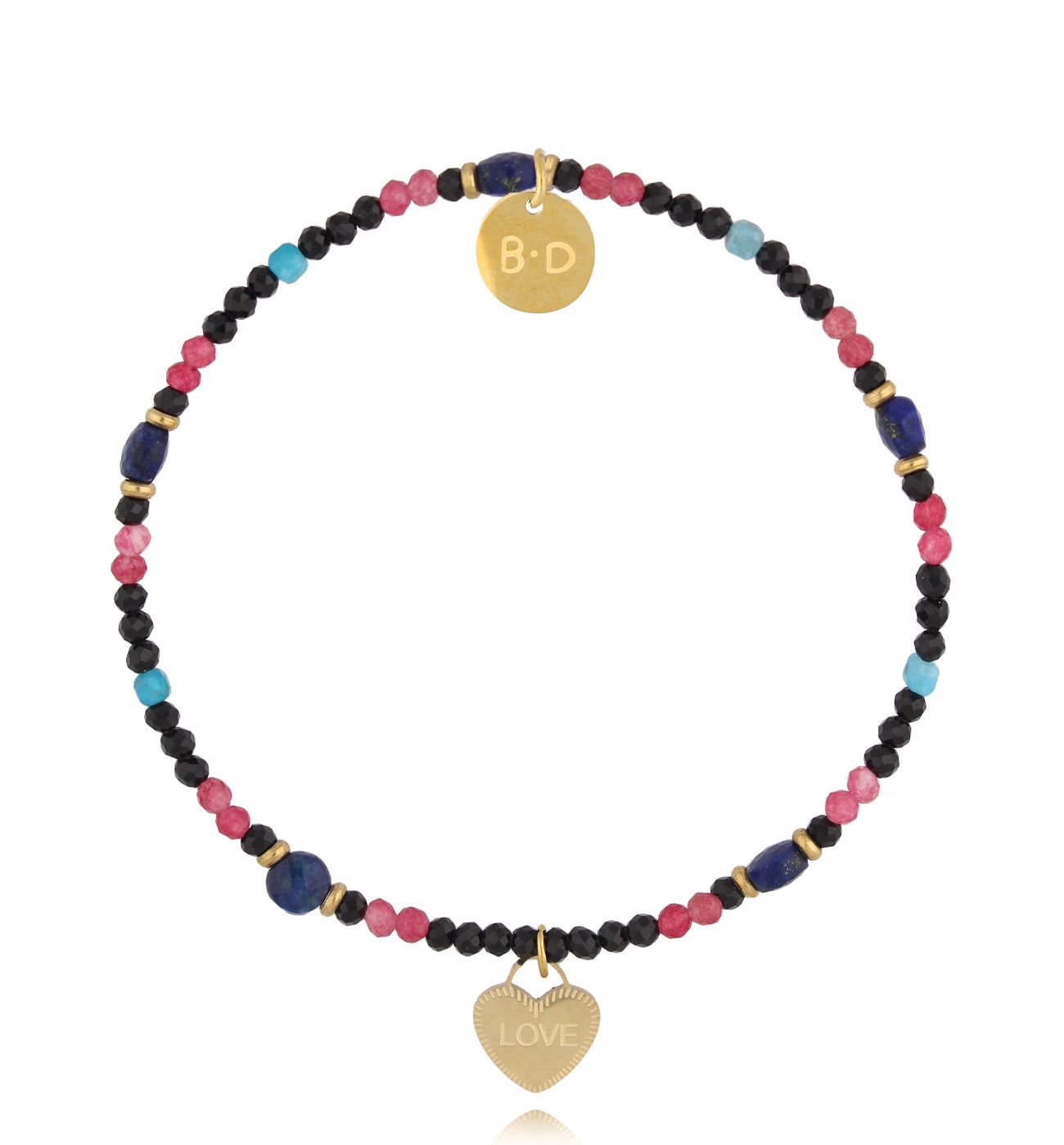 Bransoletka z turmalinami i serduszkiem - By Dziubeka