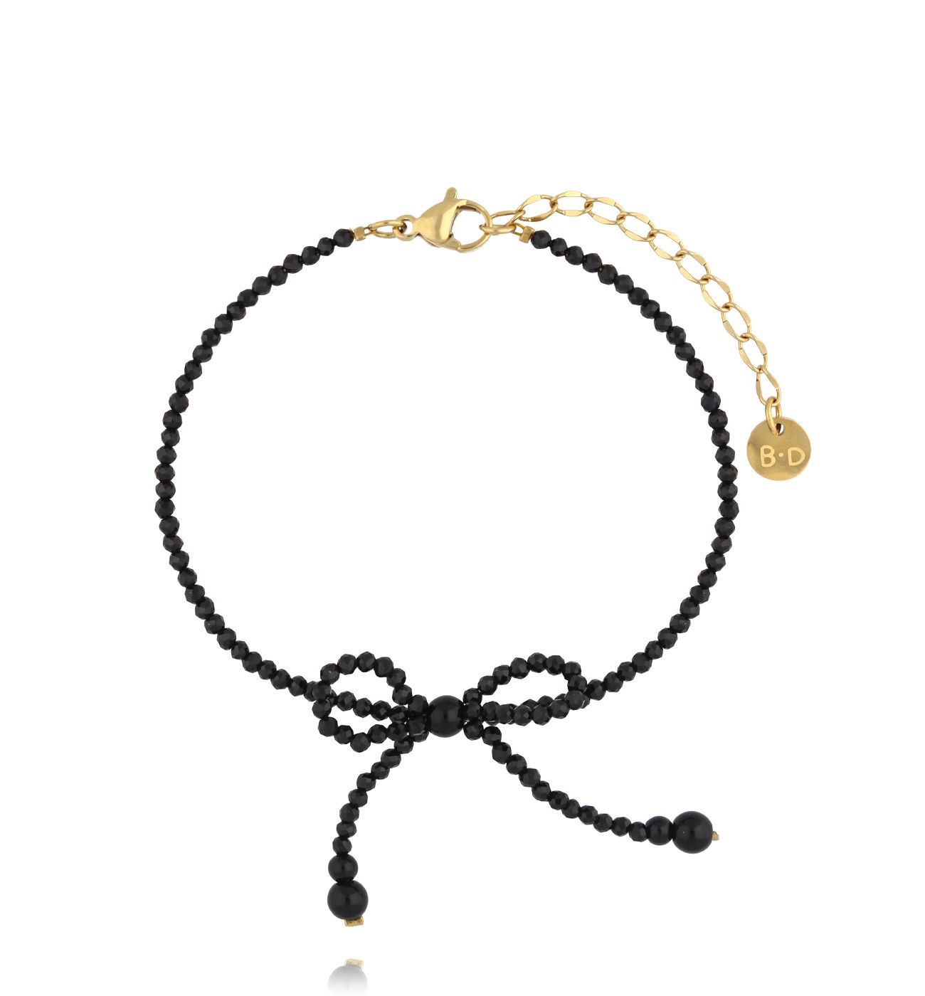 Bransoletka czarna z kokardką i turmalinami BSY0275