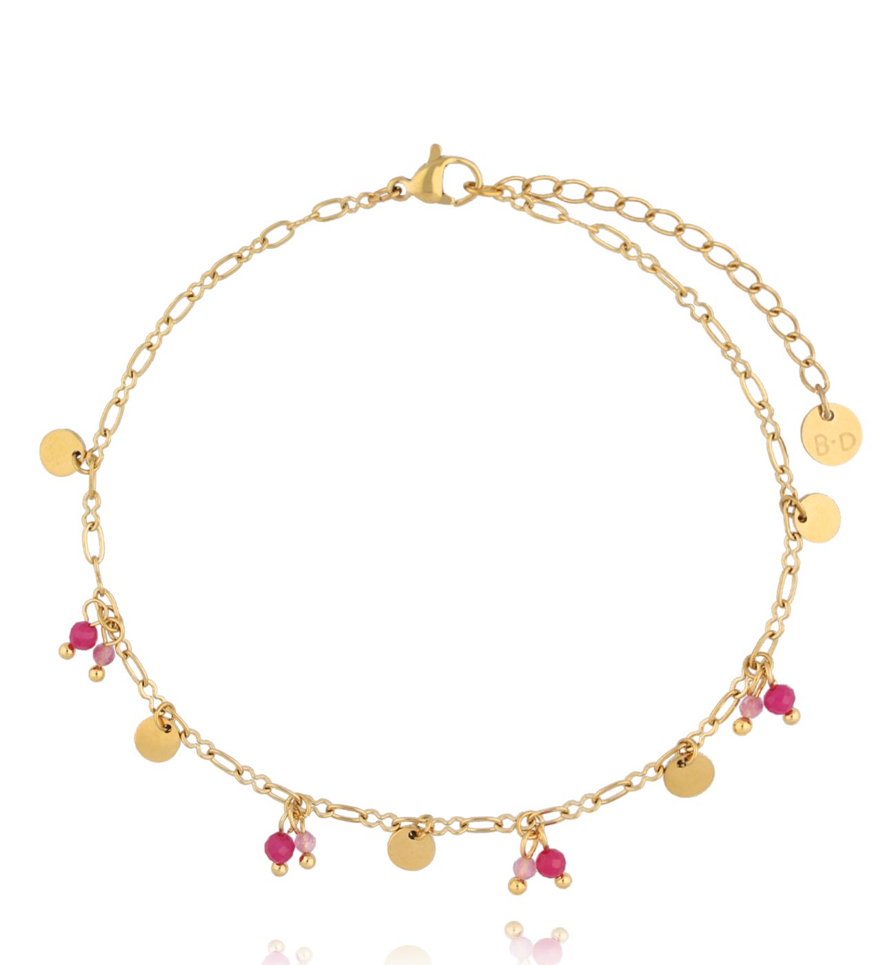 Bransoletka na nogę złota z różowymi turmalinami BNSY0048