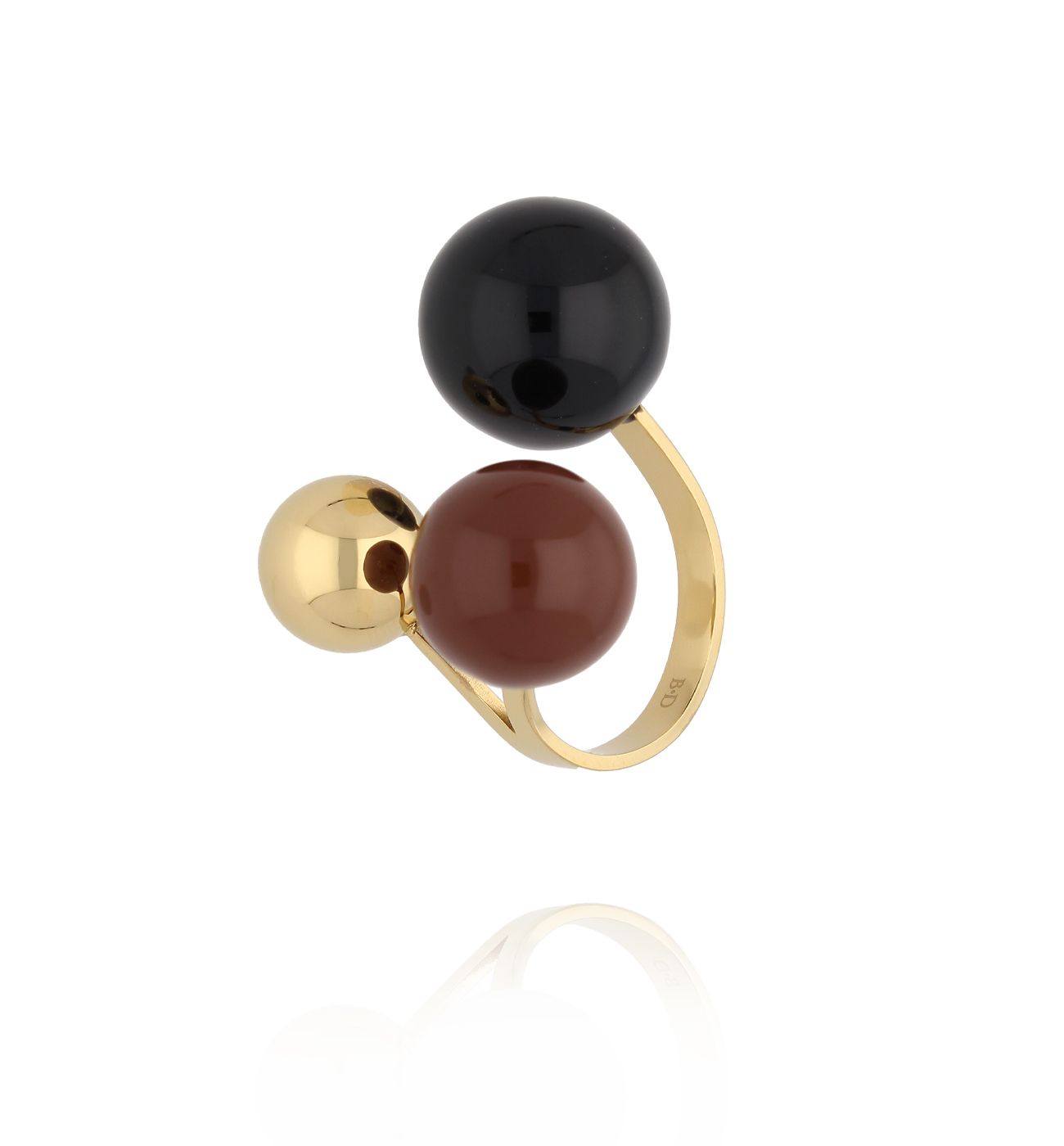 Pierścionek z kulkami w odcieniach czerni, brązu i złota - By Dziubeka