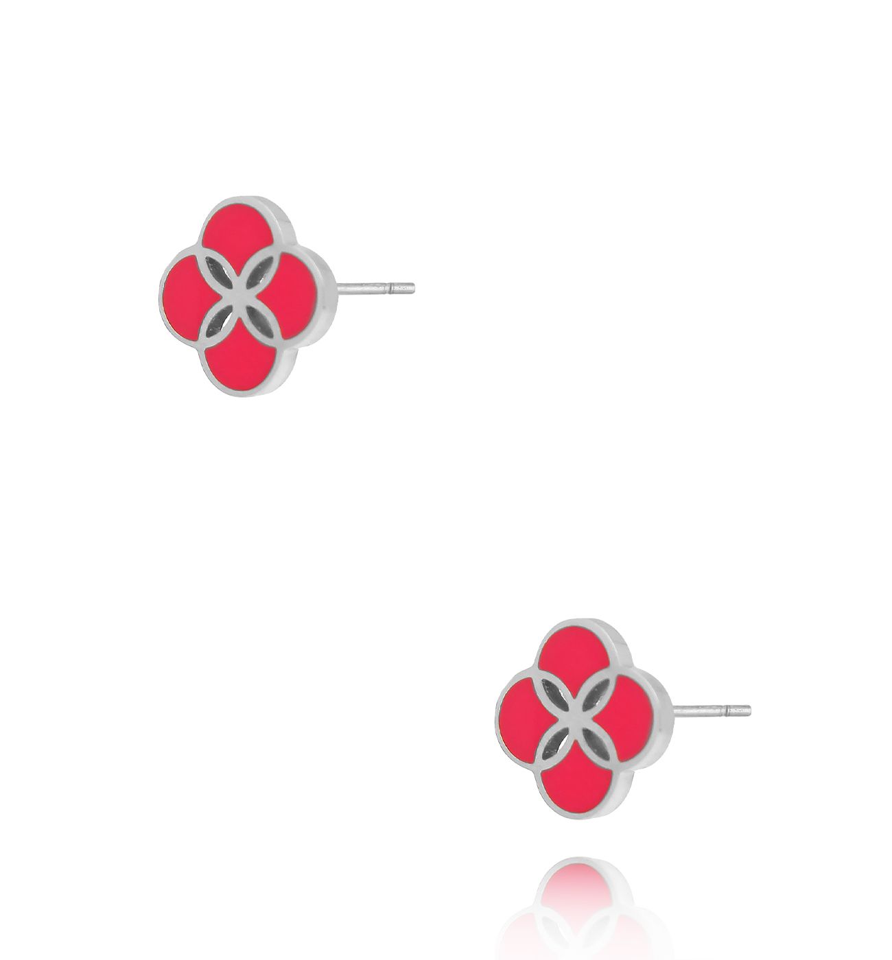 Kolczyki srebrne koniczynki z fuksjową emalią Ma Chance - By Dziubeka