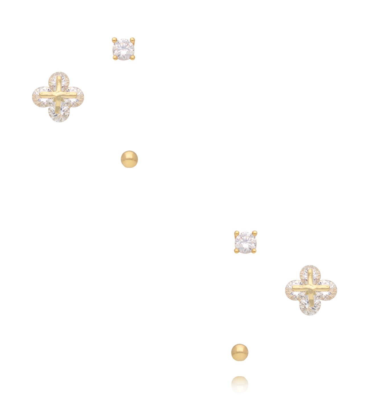 Zestaw złoconych kolczyków – koniczynka z cyrkoniami, cyrkonia i złota kuleczka KMB0022