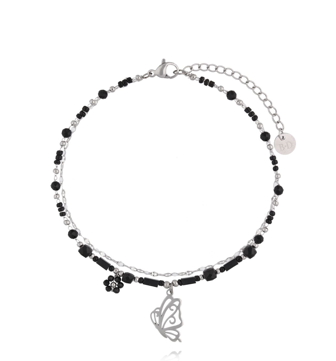 Bransoletka na nogę z turmalinami i zawieszką motyla BNSY0075 - By Dziubeka