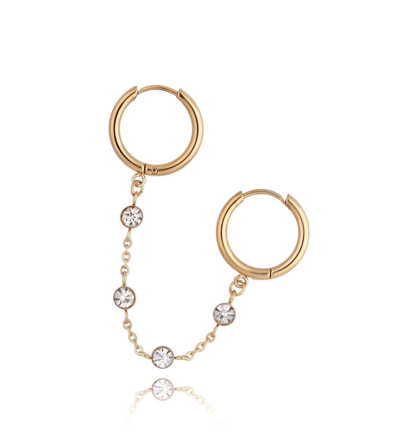 Kolczyk podwójny złoty z kryształkami Illuminating - By Dziubeka