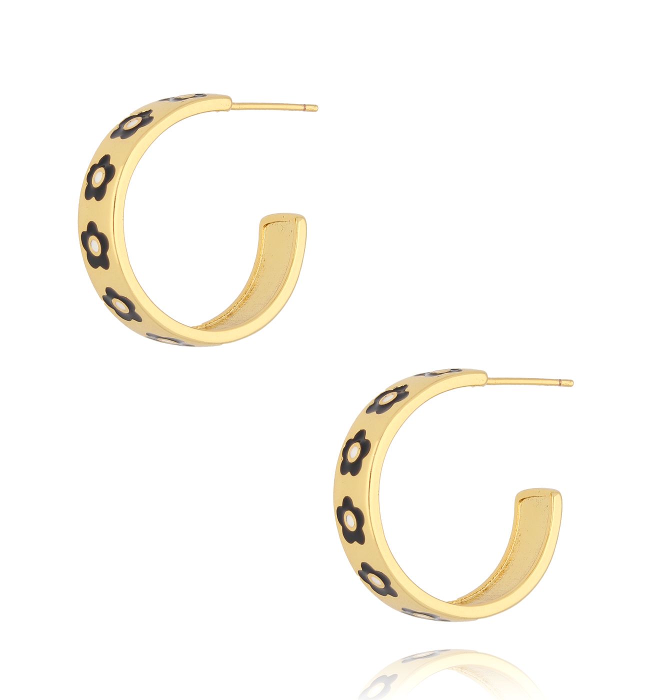 Kolczyki koła z czarnymi kwiatuszkami KSY0116 - By Dziubeka