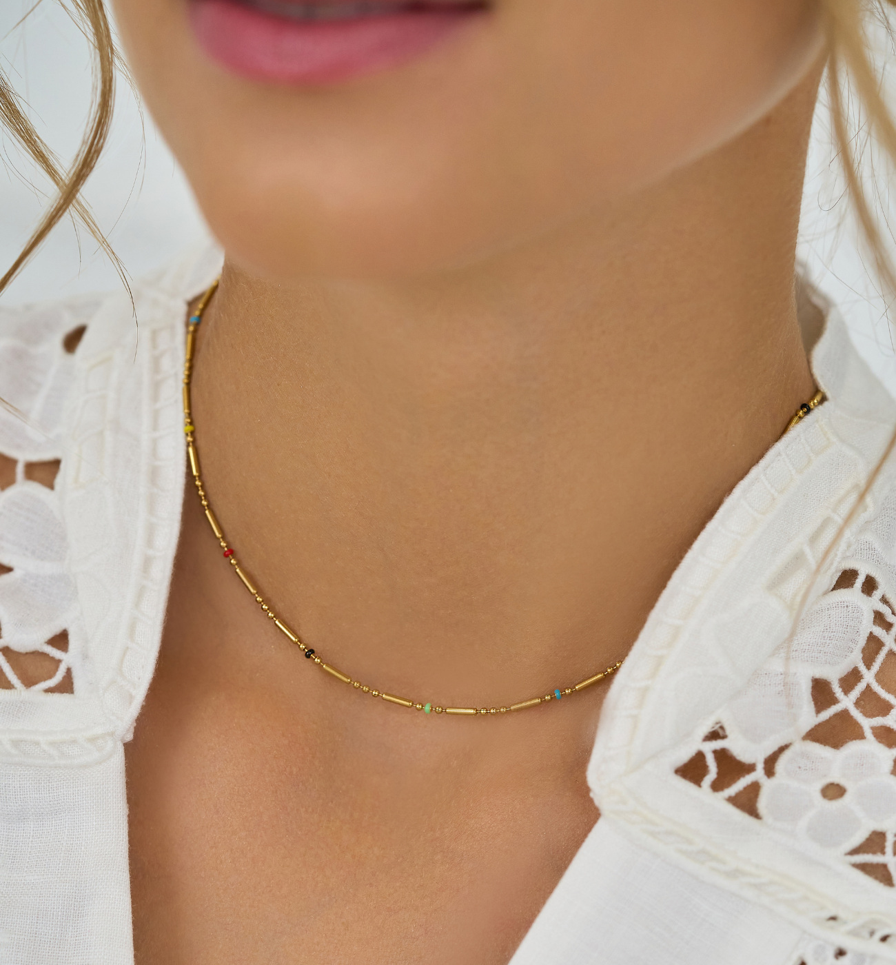 Naszyjnik kolorowy z emalią jubilerską złoty Pure Steel NSA1166