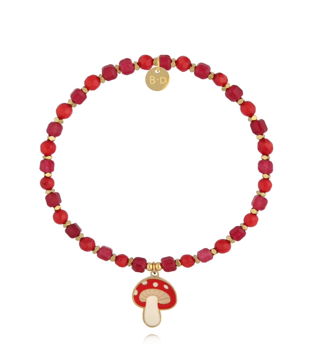 Bransoletka z jadeitami i turmalinami i zawieszką muchomora - By Dziubeka