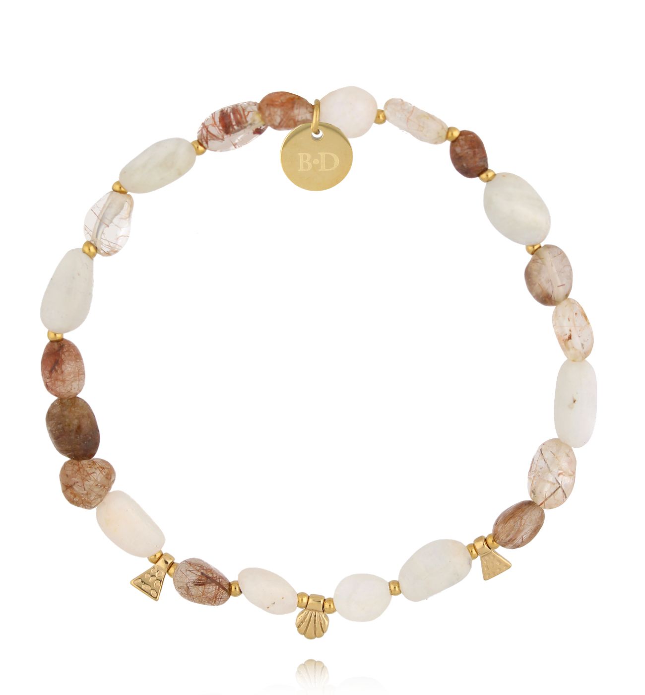 Bransoletka z nieregularnymi kamieniami i drobnymi złotymi zawieszkami - By Dziubeka