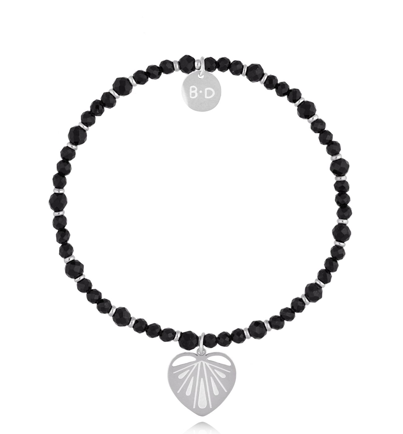 Bransoletka z czarnymi turmalinami i sercem - By Dziubeka