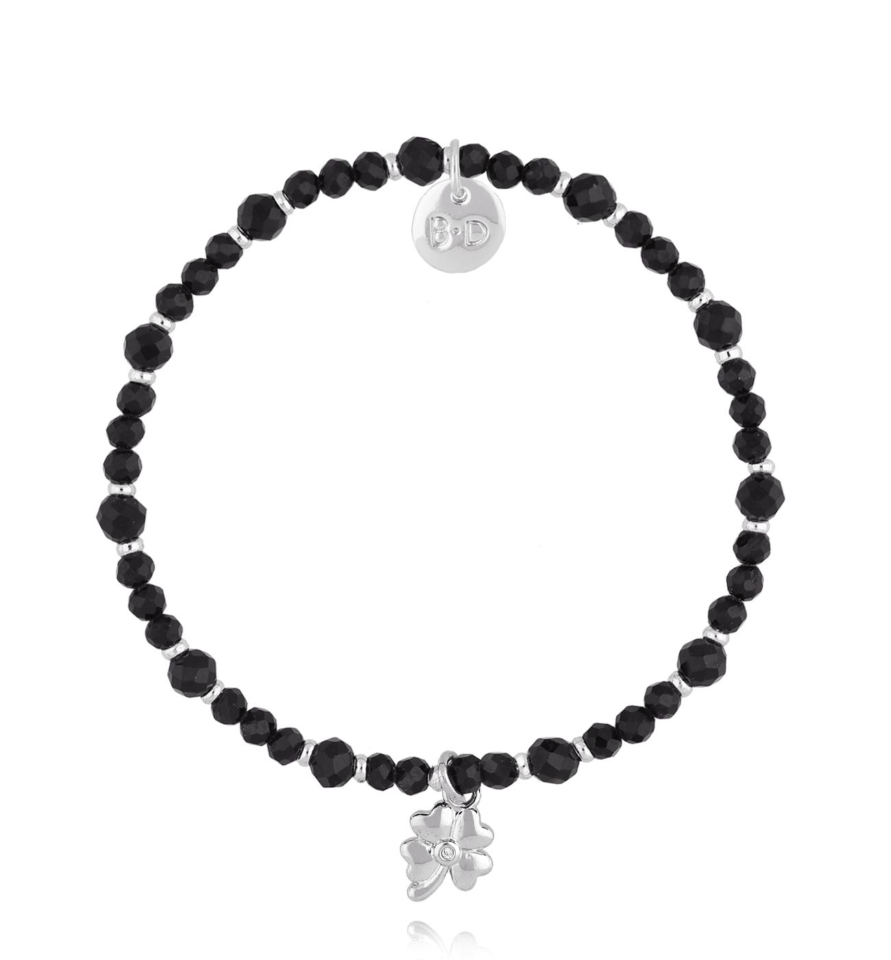 Bransoletka z czarnymi turmalinami i koniczynką BTW3145