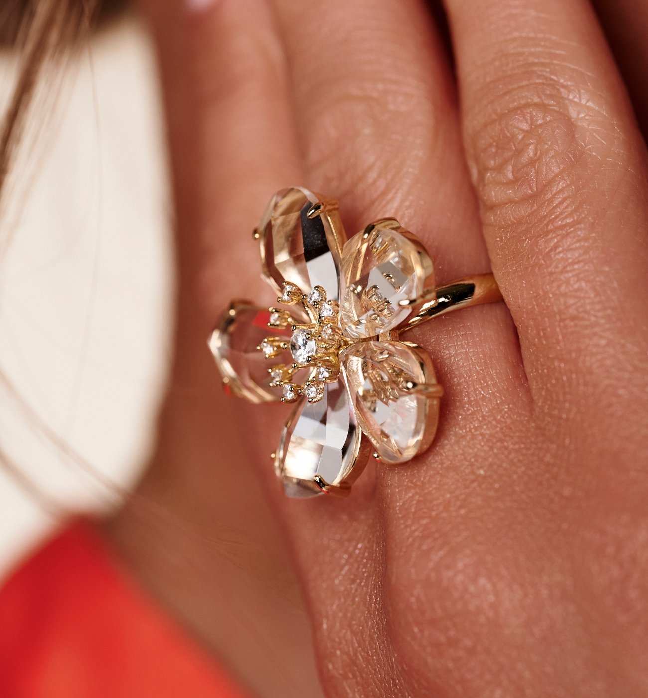 Pierścionek z kryształowym kwiatkiem Floreale PSS0156