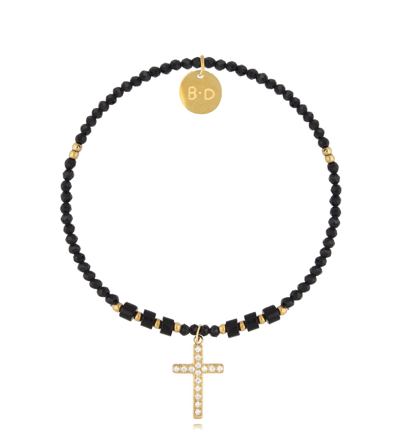 Bransoletka z turmalinami i złotym krzyżykiem Reflections - By Dziubeka