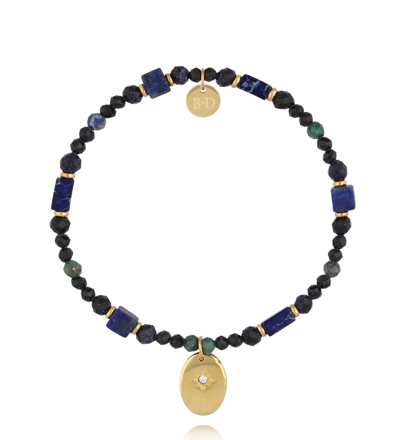 Bransoletka z turmalinami i lapisami ze złotą zawieszką BTW3670