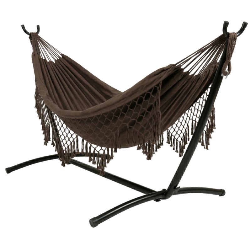 Hamak ogrodowy Be-active.pl ze stelażem dwuosobowy wolnostojący boho brązowy 1 szt.