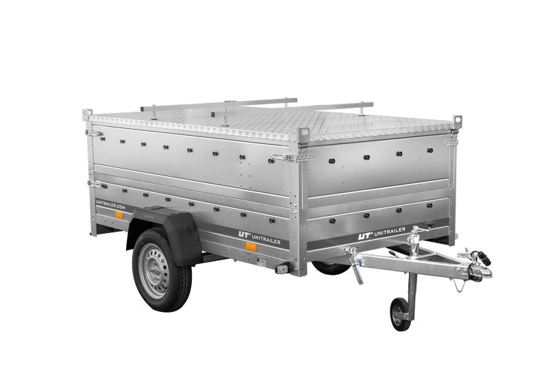 Przyczepka jednoosiowa Unitrailer na resorach 230x125 GARDEN 230/R KIPP z burtami BIS i pokrywą aluminiową 1 szt.