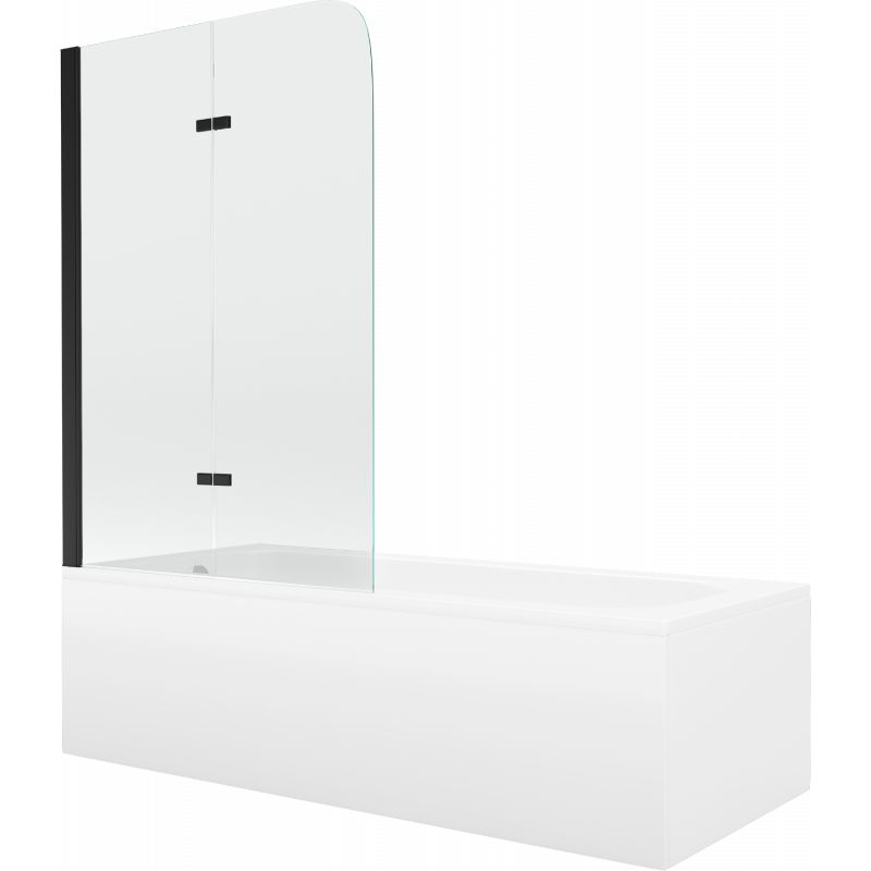 Wanna prostokątna Mexen Vega 180 x 80 cm z obudową i parawanem 2-skrzydłowym 100 cm transparent czarny 1 szt.