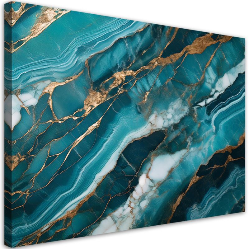 Obraz na płótnie Feeby Turkusowy Marmur ze Złotem Tekstura 90x60cm 1szt