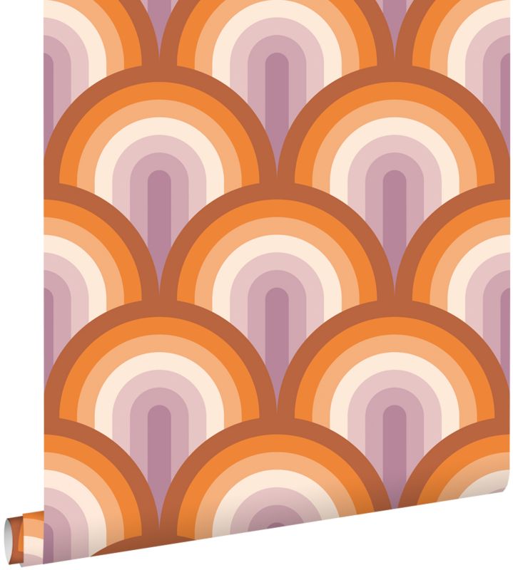 Tapeta ESTAhome motyw art déco pomarańczowymIfioletowym 50 x 900 cm - 1 rol.