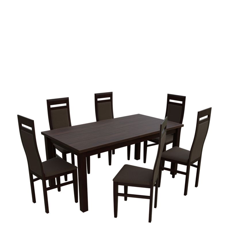 Zestaw RO24 MIRJAN 24 Stół rozkładany S18-L 80x160/200 + 6 krzeseł K70 orzech + gorzka czekolada 1 kpl.