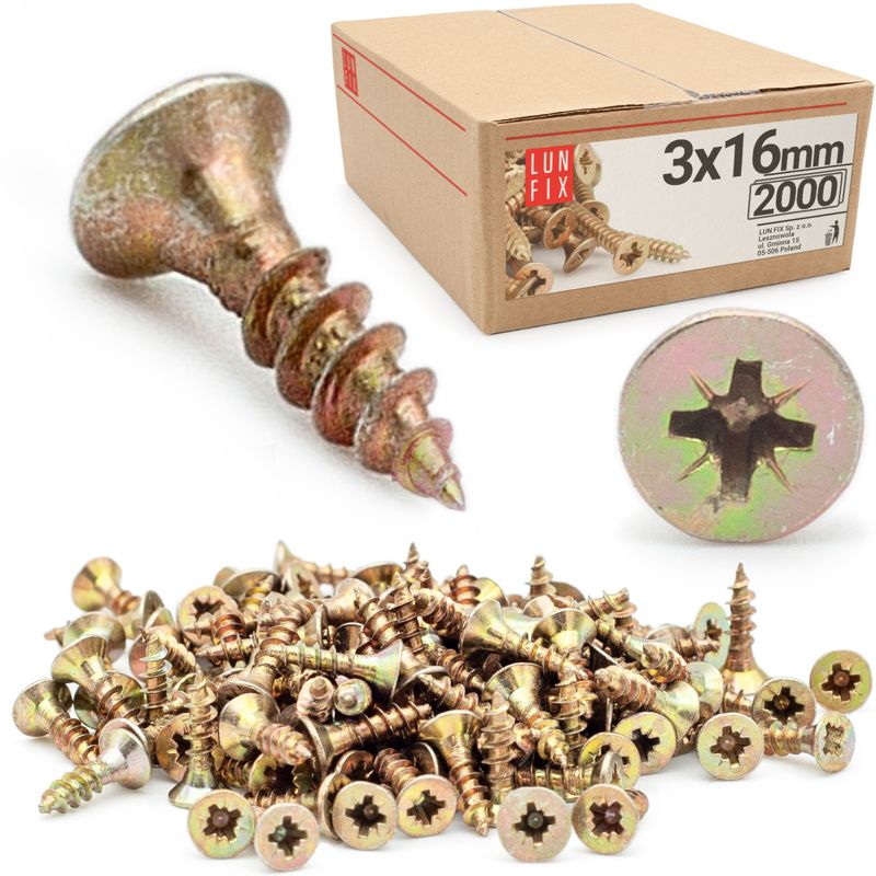 Wkręty do drewna Lun Fix uniwersalne 3x16mm 2000szt.