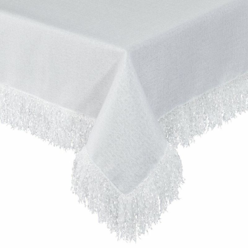 Elegancki obrus JASPER Eurofirany 140 x 220 cm biały z frędzelkami 1 szt.