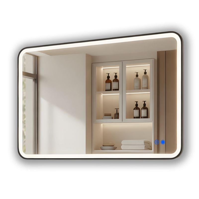 Lustro łazienkowe LED prostokątne zaokrąglone 100x70 cm ARTFORMA podświetlane, antypara, dotykowe, czarny matowy