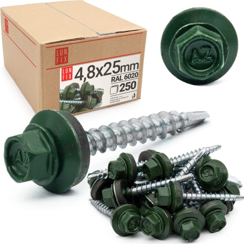 Blachowkręty Lun Fix wkręty farmerskie 4,8x25mm RAL620 zielony 250szt.