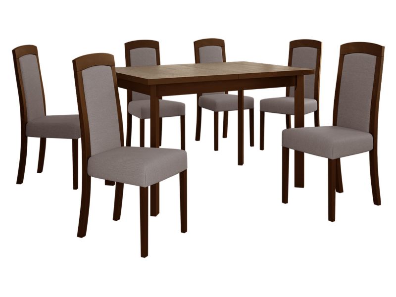 Zestaw DR26 MIRJAN 24 Stół rozkładany Max V P 80x120/150 + 6 krzeseł Roma 7 orzech + jasnobrązowa tapicerka 1 kpl.