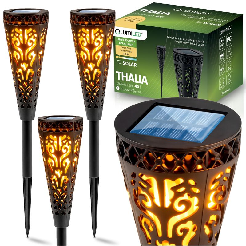 Lampa Solarna Lumiled Ogrodowa LED 2700K IP44 Wbijana Zewnętrzna Słupek Lampka Czarna 4 szt.