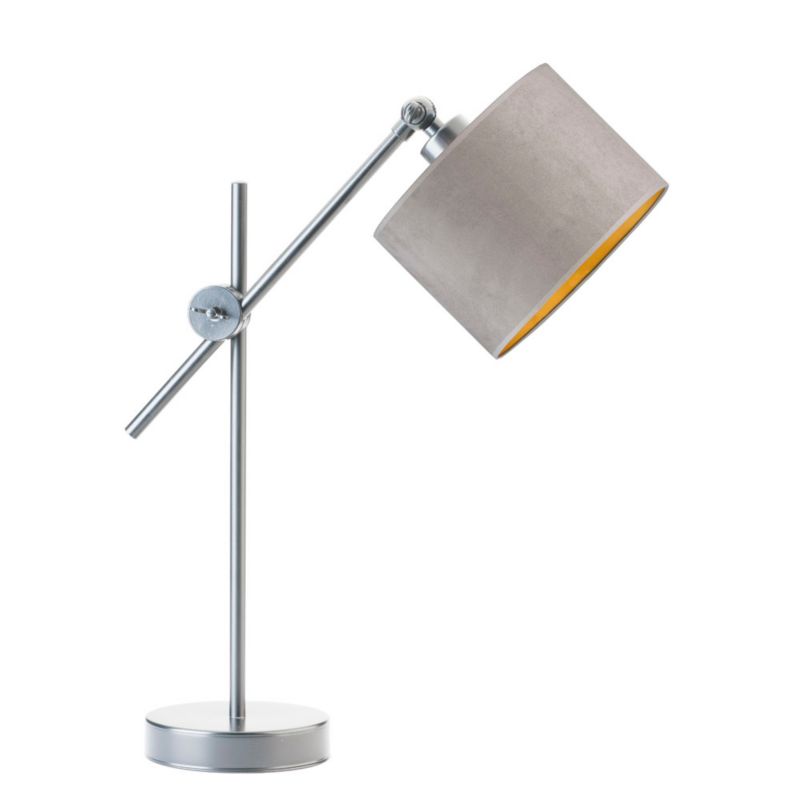 Lampka Nocna Volta Light Factory Modern Abażur Srebrny/Szary ze złotem welur Walec 1xE27 1szt.