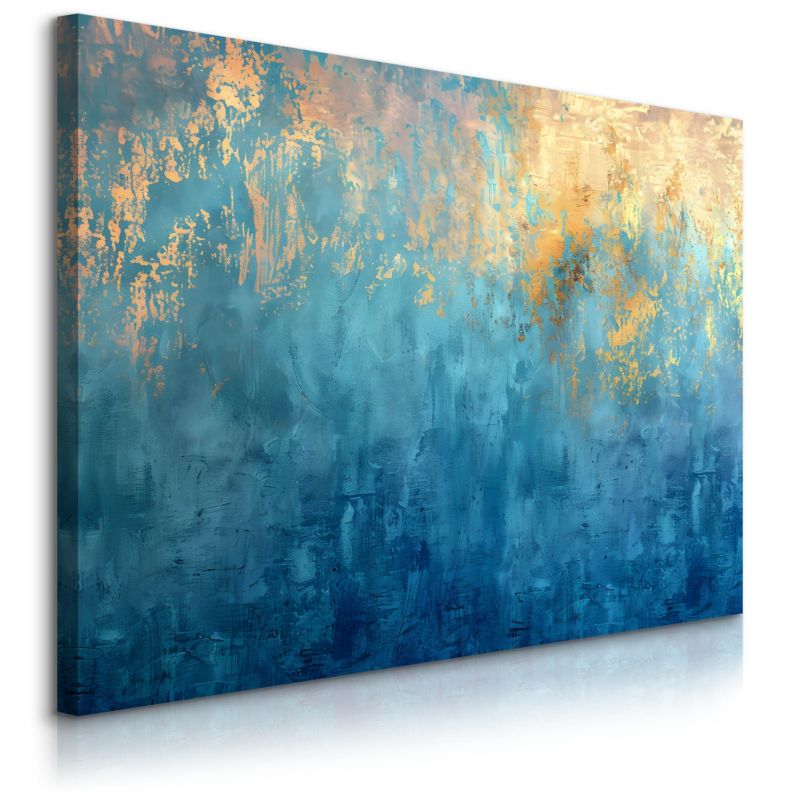 Obraz Muralo Na Płótnie Niebieska Abstrakcja Ze Złotem Styl Nowoczesny 120x80 cm 1 szt.