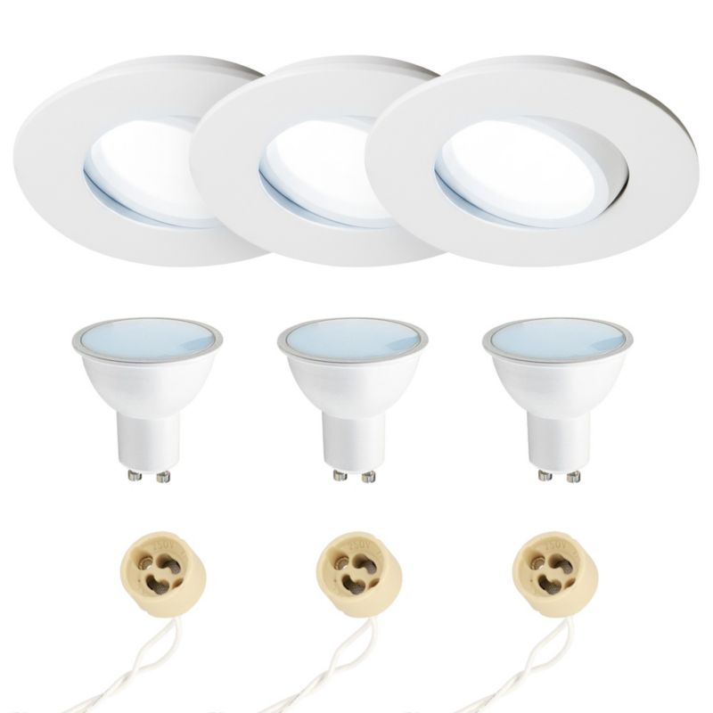 Punktowa oprawa sufitowa EDO hermetyczna biała żarówka 6500K 7,5W GU10 z gniazdem,wpuszczana regulowana POLI 3szt.