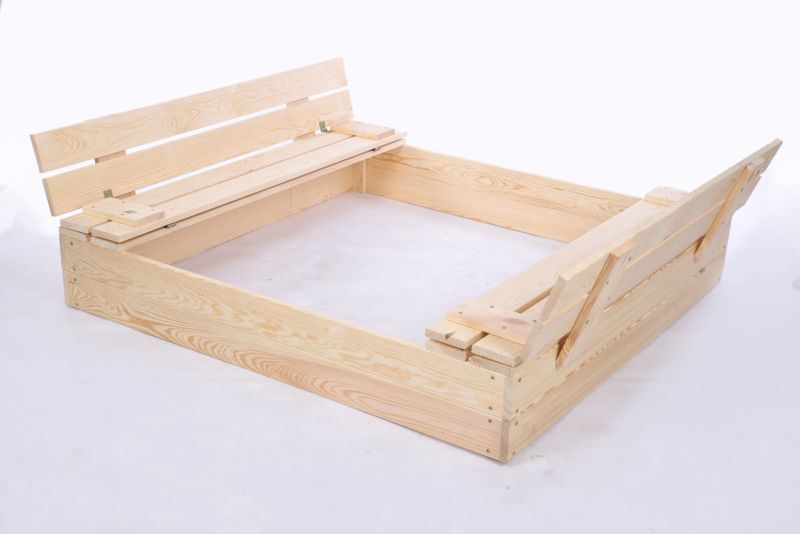 Piaskownica drewniana MODO24 z ławeczkami z pokrywą i plandeką 120 x 117 cm naturalne drewno 1 szt.