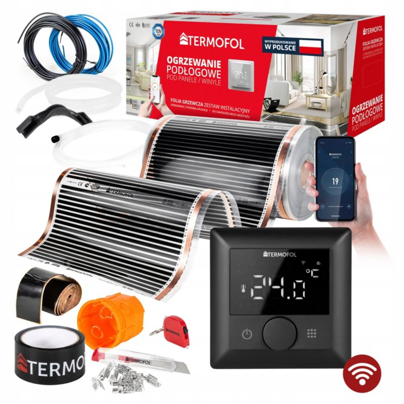ZESTAW Folia Grzewcza TERMOFOL na podczerwień moc 220W 50cm pow. 1m² +TF-H5 WIFI BLACK 1kpl