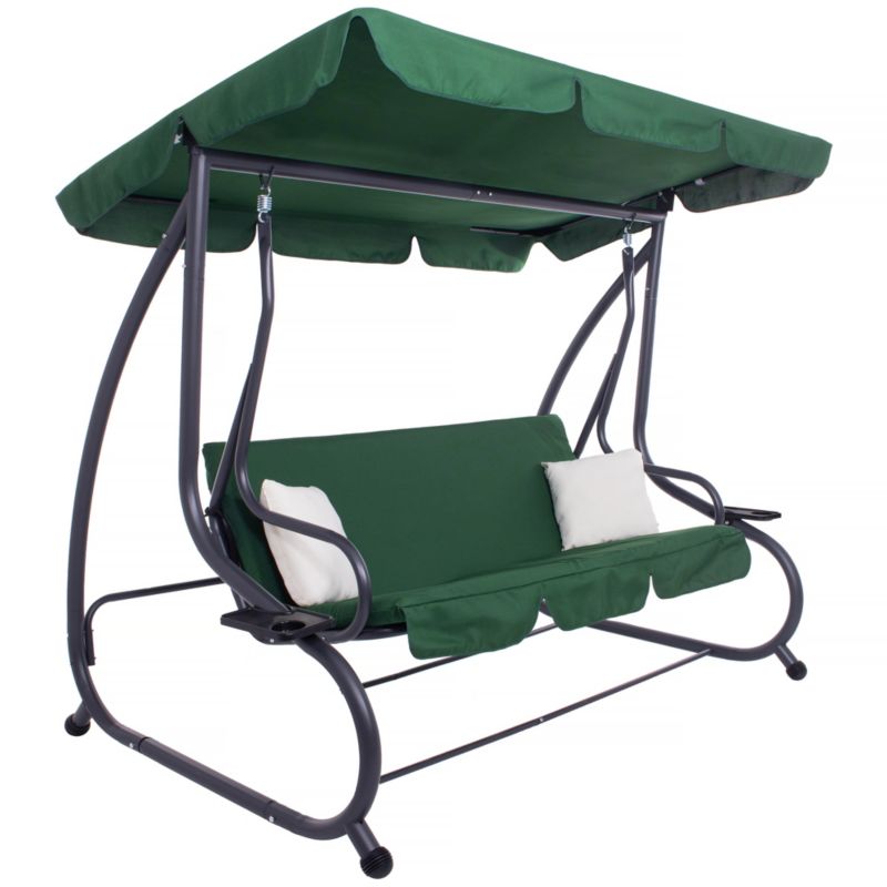 Huśtawka tarasowa z regulowanym daszkiem Springos rozkładana ciemna zieleń 1 szt.