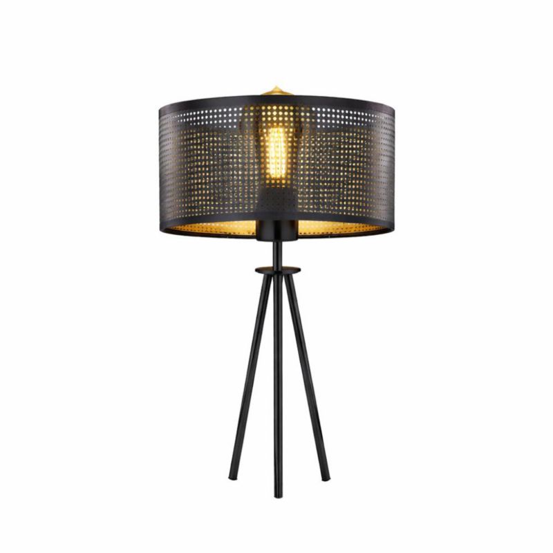 Lampka Nocna Volta Light Factory Deco Abażur Czarny ze złotem Walec 1xE27 1szt.