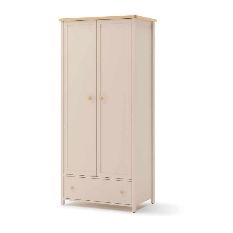 Wysoka szafa dwudrzwiowa STORY z pojemną szufladą i półkami