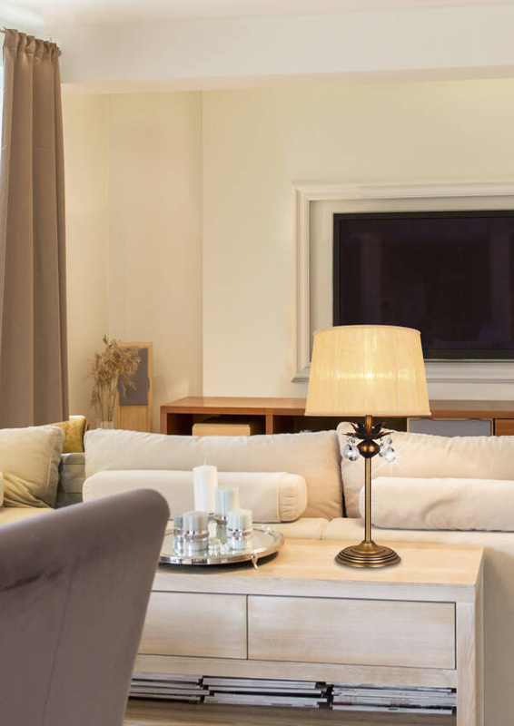 Brązowa lampka stołowa gabinetowa do biura ADONIS metal z tkaniną