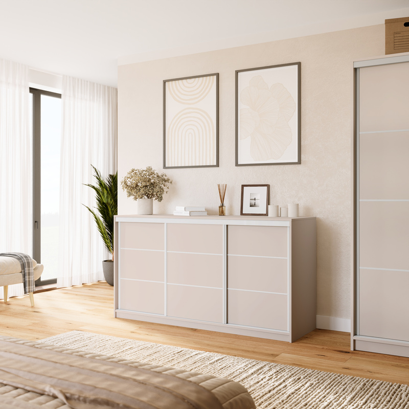 Komoda przesuwna z szufladami i drążkiem 180 cm VITA beż piaskowy