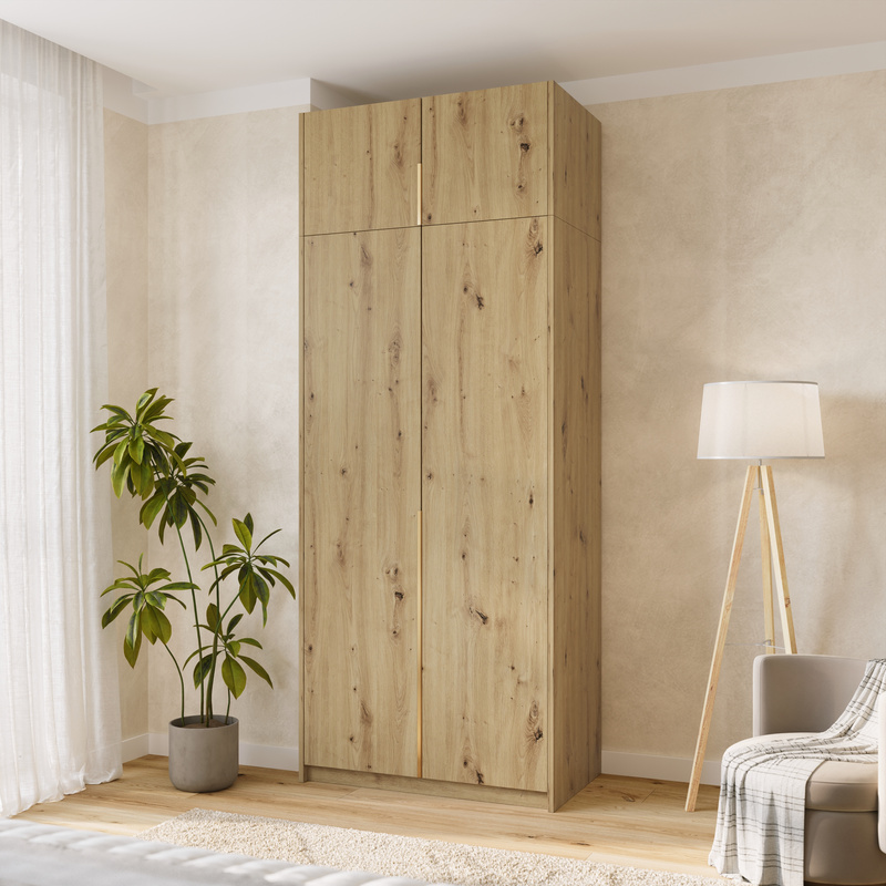 Wysoka szafa uchylna z drążkiem i półkami 100 cm ASAN dąb artisan