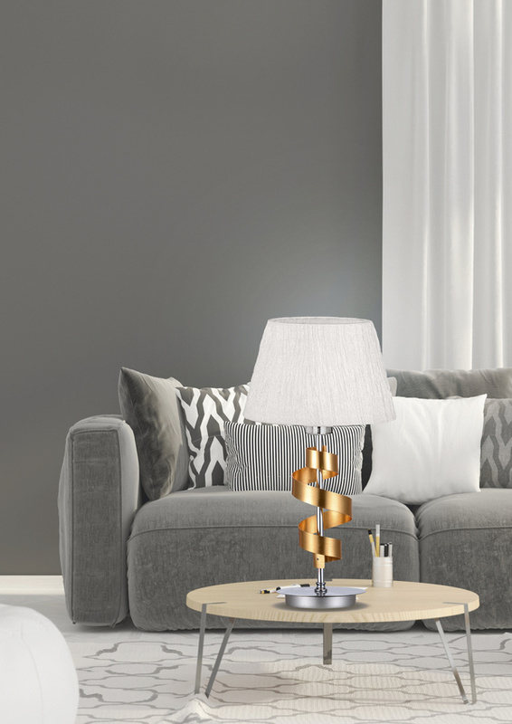 Biała lampka stołowa chrom złoty do gabinetu DECANIS z abażurem