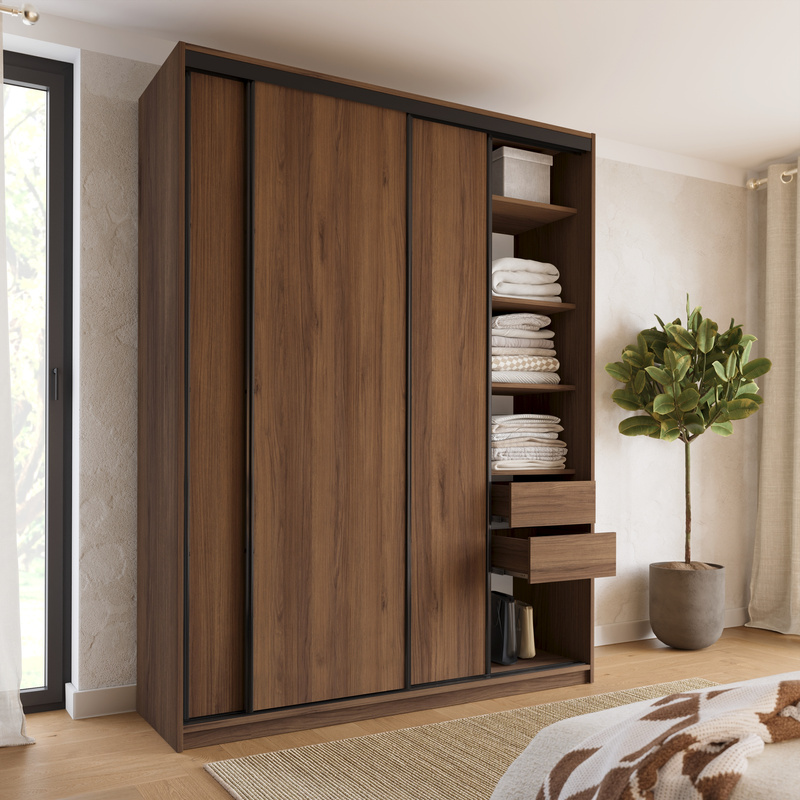 Wysoka szafa przesuwna 180 cm do sypialni LOFT MAX orzech