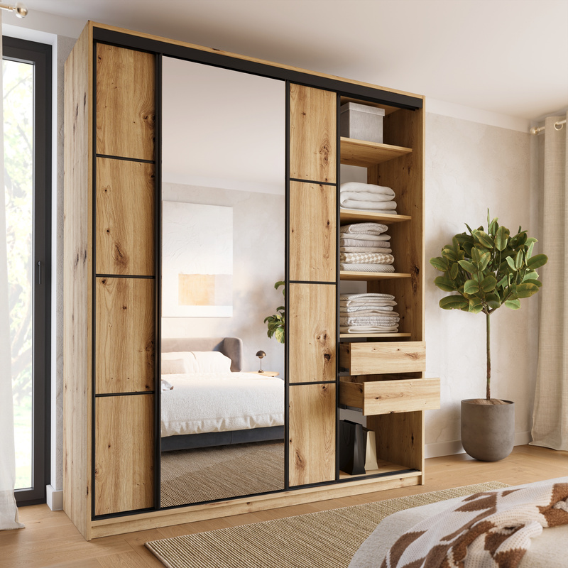 Loftowa wysoka szafa przesuwna z lustrem 200 cm LOFT MAX