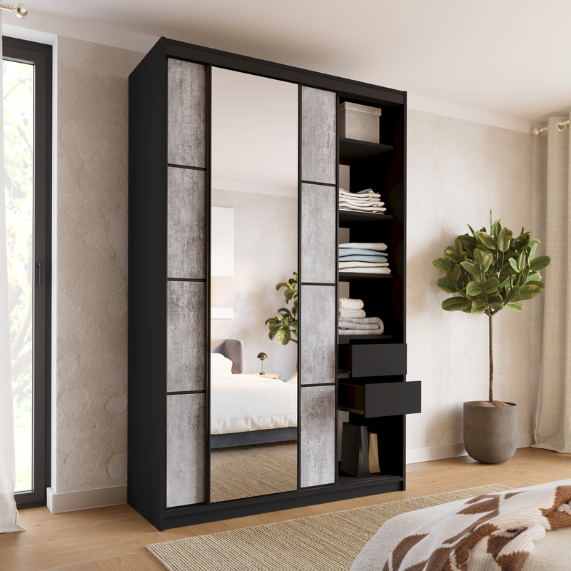 Wysoka szafa przesuwna z lustrem 150 cm LOFT MAX beton