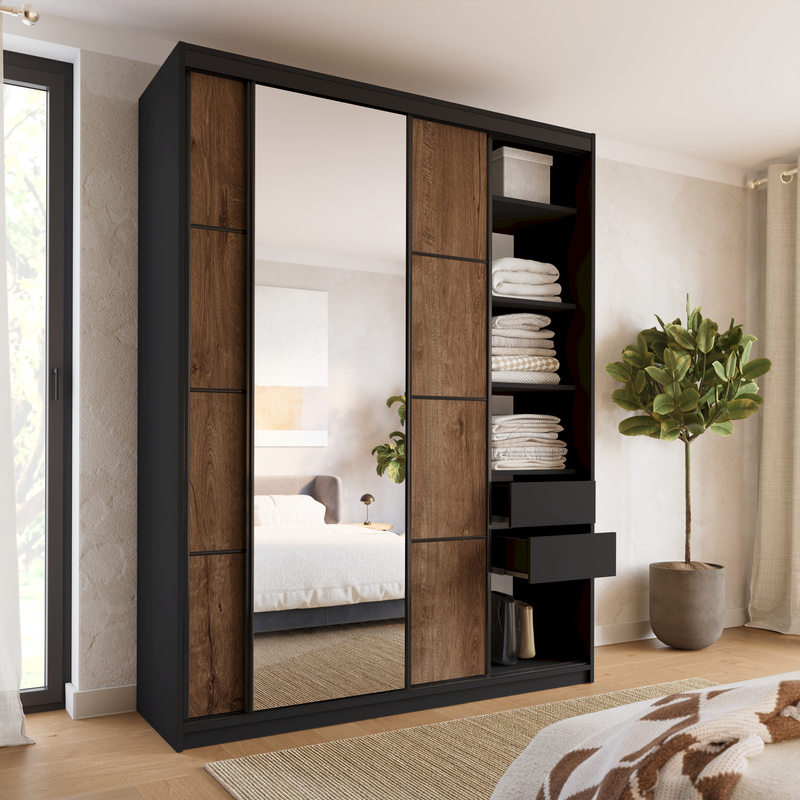 Wysoka szafa przesuwna z lustrem do sypialni 180 cm LOFT MAX