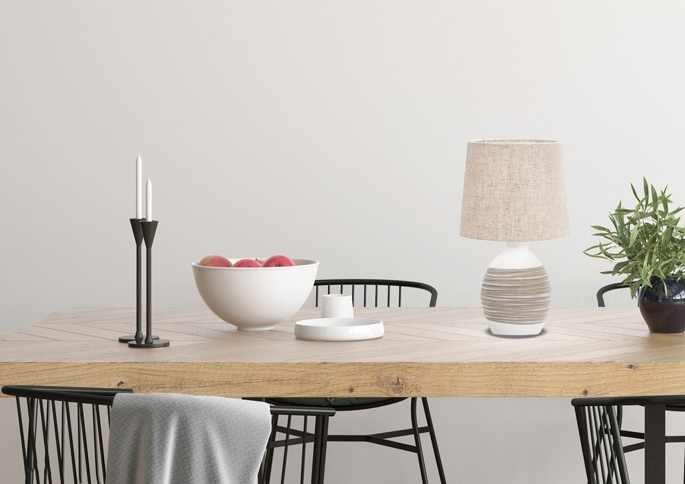 Beżowa lampka stołowa do salonu AMBON ceramiczna