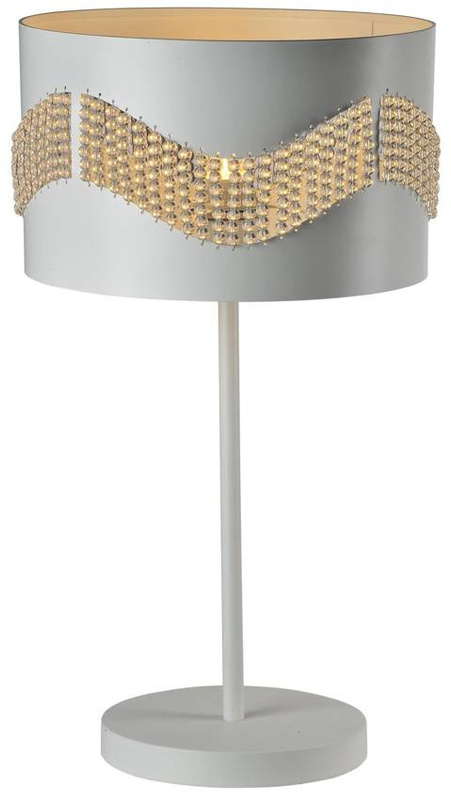 Biała lampka stołowa z koralikami do salonu ANTONIO 30 cm